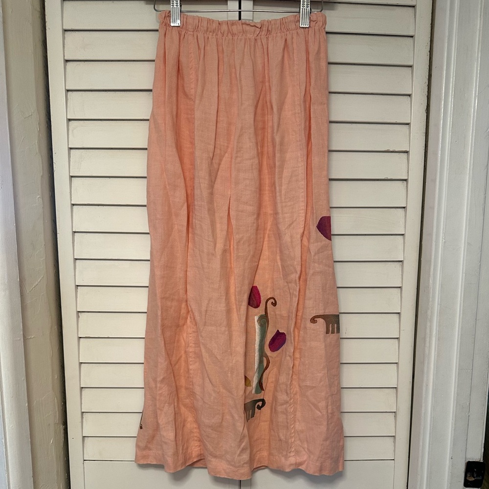 Vintage Hand Painted The Play Alegre Women’s Peach Embroidered Maxi Skirt